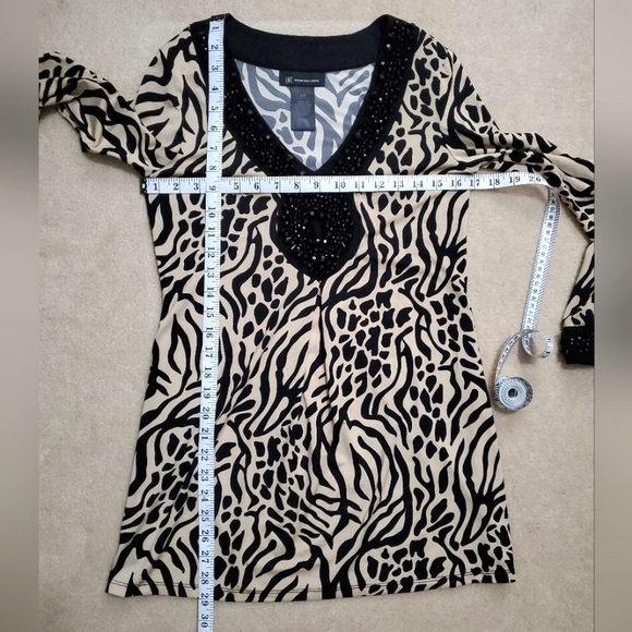INC International Concepts animal print beaded tunic top shirt black beige S - Picture 9 of 12